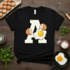 Letter A Fried Egg eye-catching graphic design printed on comfortable cotton t-shirt