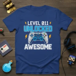 Level 011 Unlocked Awesome gamer birthday t-shirt design with a video game controller graphic