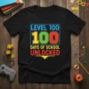 Level 100 100 Days of School Unlocked t-shirt design with colorful numbers and text