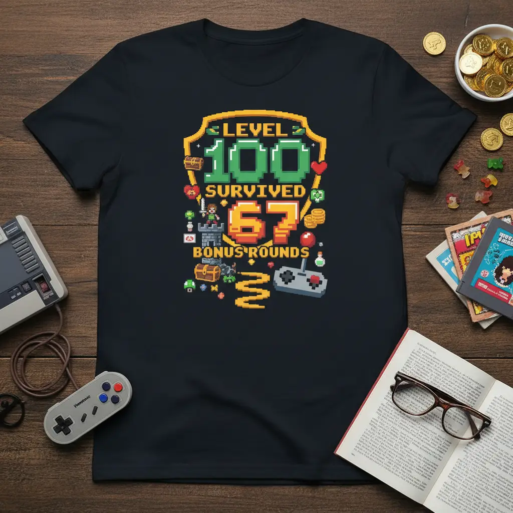 Level 100 Survived 67 Bonus Rounds Gamer T-Shirt