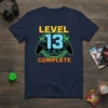 Level 13 Complete t-shirt with gaming controllers and number 13, perfect for a 13th birthday gamer gift