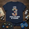 Level 3 Space Explorer In Training t-shirt with colorful rockets forming the number 3