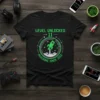 Level Unlocked 11 Awesome Since 2012 t-shirt with green rocket graphic and retro game elements