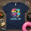 Level Up 7th Birthday text design featuring detailed typography on quality t-shirt