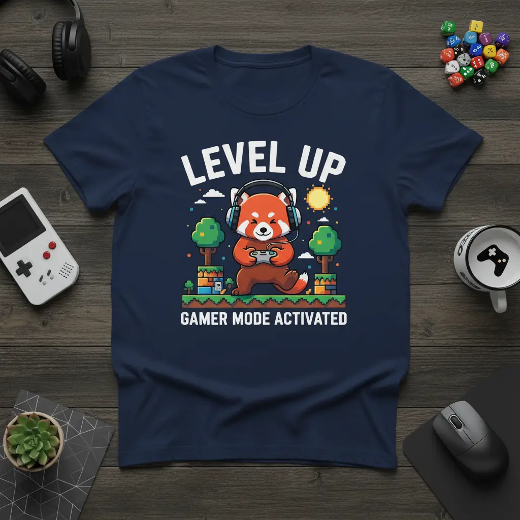Level Up Gamer Mode Activated Red Panda Tee