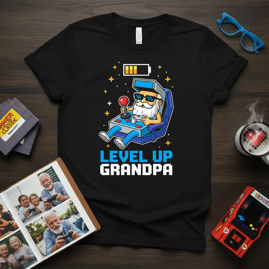 Level Up Grandpa Gamer T-Shirt Birthday Gift for Grandfather