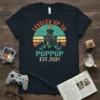 Leveled Up To POPPOP EST. 2021 T-Shirt with retro castle design and crown graphic