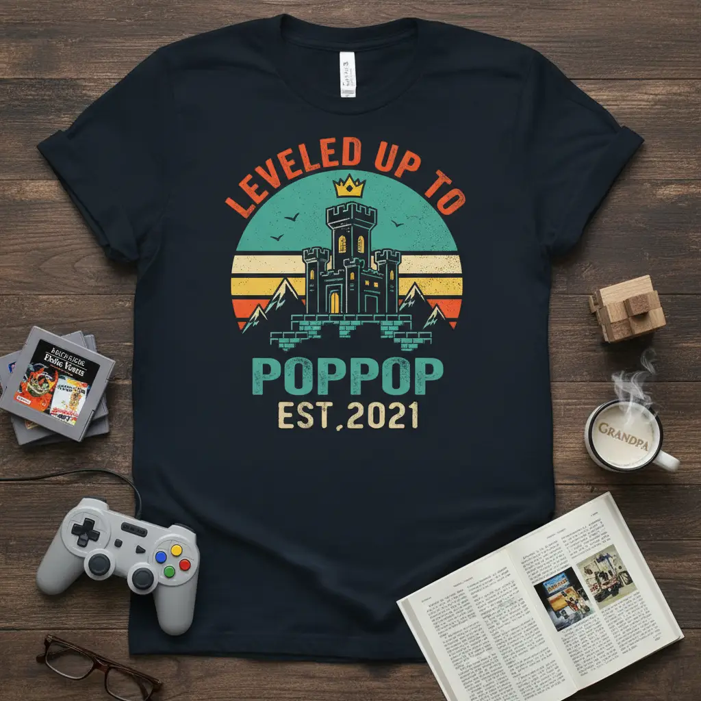 Leveled Up to Poppop Est. 2021 Grandpa T-Shirt