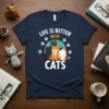 Life Is Better With Cats T-Shirt featuring a group of cute cats and paw prints