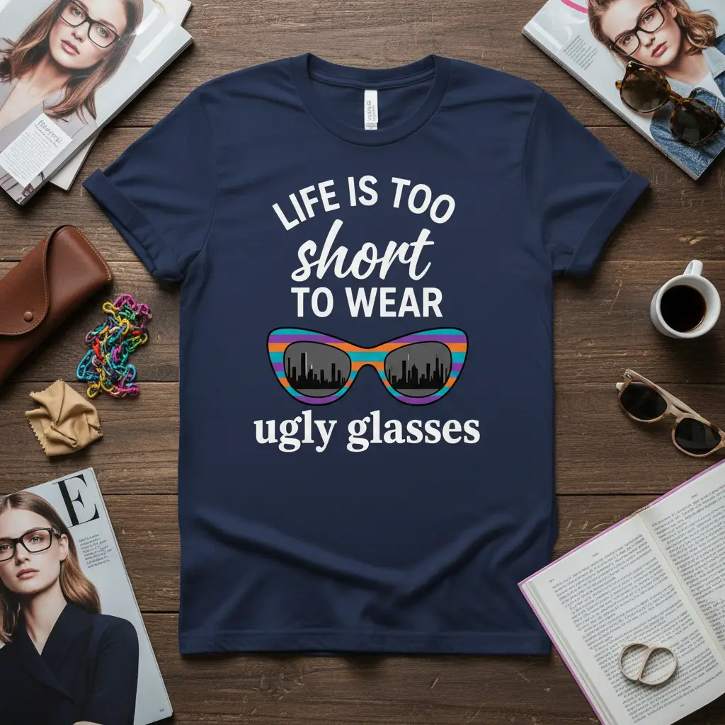 Life Is Too Short to Wear Ugly Glasses Funny Quote Tee
