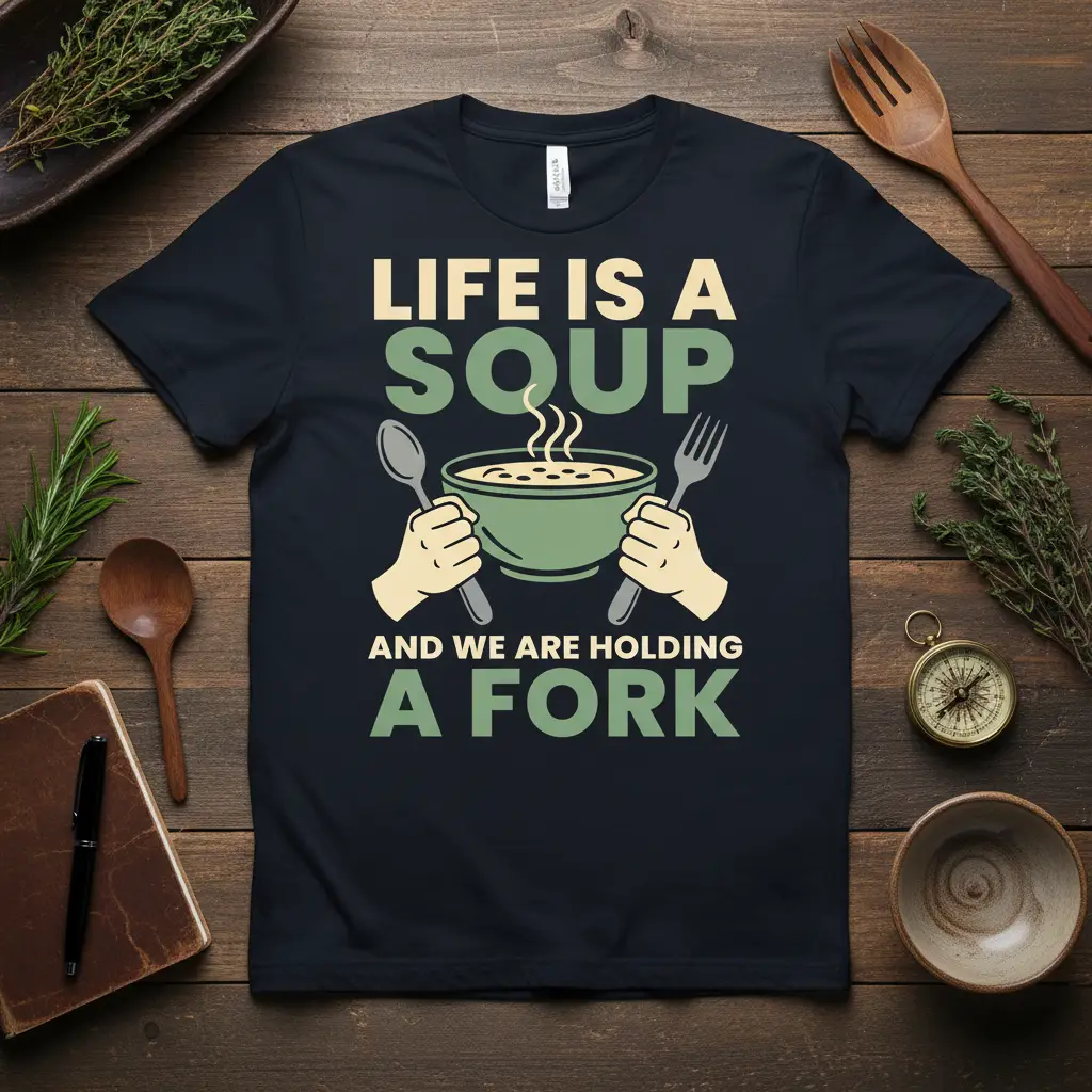 Life Is a Soup Holding a Fork Funny Quote T-Shirt