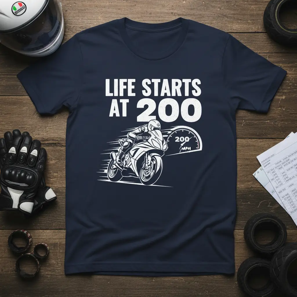 Life Starts at 200 Motorcycle Racing T-Shirt Gift