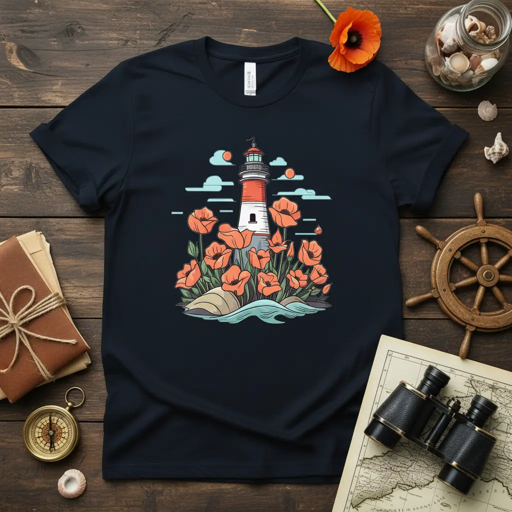 Lighthouse Poppy Floral eye-catching design printed on soft premium material creating a standout t-shirt