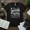 Black t-shirt with white text: "LIKE A FRICATIVE Party CUZ A FRICATIVE PARTY don't stop", featuring microphone and sound wave