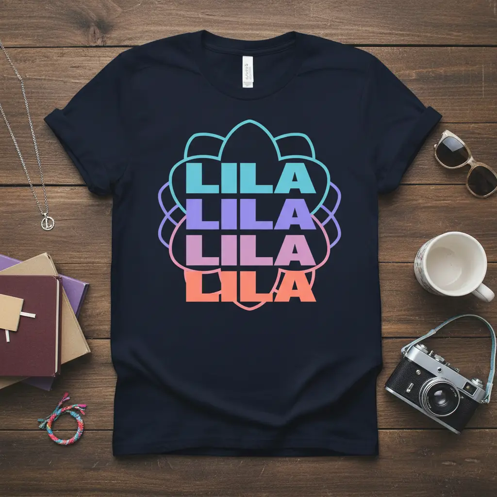 LILA LILA LILA LILA detailed print printed on durable material creating a standout t-shirt