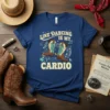 Line Dancing Is My Cardio t-shirt with cowboy boots and musical notes graphic