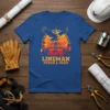 Lineman Power & Pride t-shirt design featuring an eagle, power lines, and lightning bolts