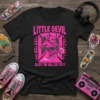 Little Devil Skate The Hell Out Of It t-shirt design featuring a pink cartoon devil skateboarding with flames and bold