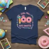 Little Miss 100 Days Smarter t-shirt design with pink donuts, a pencil, and confetti border