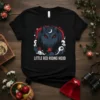 Little Red Riding Hood t-shirt with wolf and forest graphic, featuring red eyes and a crescent moon