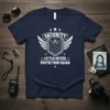 Navy blue t-shirt with white text "SECURITY LITTLE SISTER PROTECTION SQUAD" and shield graphic