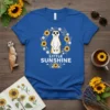 Little Sunshine t-shirt with a cute meerkat in a sunflower and daisy wreath