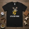 Little But Fierce Chihuahua in karate gi graphic t-shirt design, black tee with white text