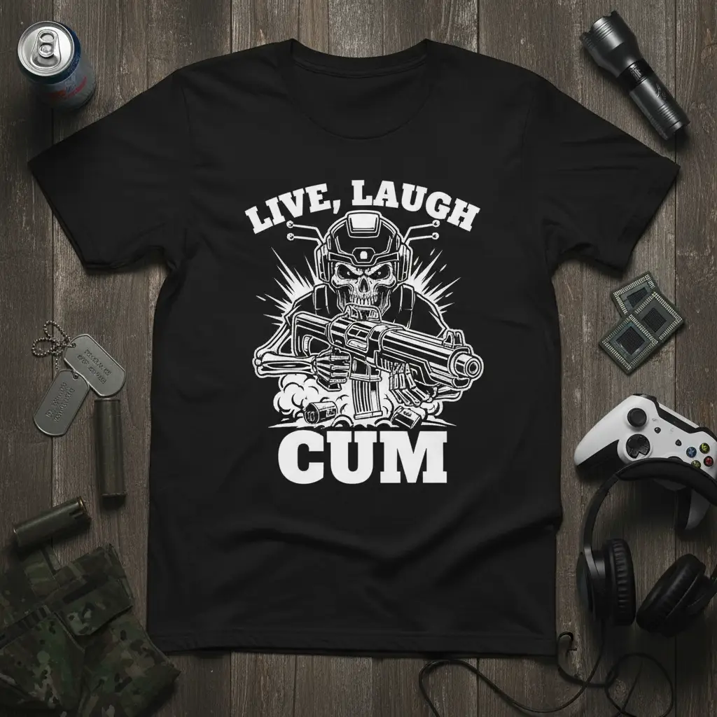 Live, Laugh Cum Gaming Skull T-Shirt Funny Gamer Gift