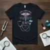 Live Love Heal ENT t-shirt with caduceus, stethoscope, heartbeat, and nurse cap graphic in pastel colors