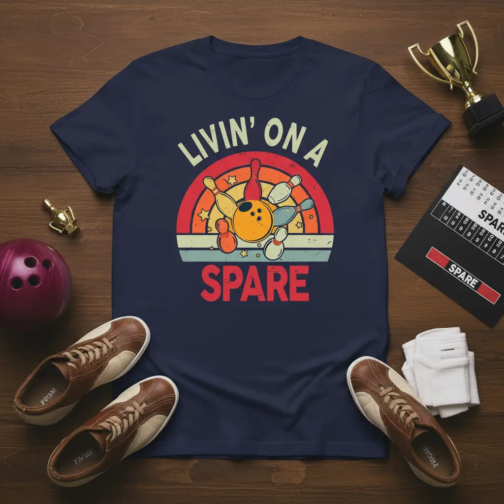 Livin’ on a Spare Retro Bowling T-Shirt Funny Gift