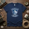 Navy blue t-shirt with "Lobstah University 1820" crest featuring a muscular lobster reading a book