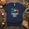 Lobster Fest Maine t-shirt with a colorful lobster graphic and text reading "LOBSTER FEST MAINE"