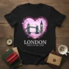 London The City Of Love T-Shirt with Tower Bridge and Big Ben graphic inside a heart