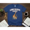 Long Sleeve Tshirt design featuring a family of three giraffes in varying sizes, with text above reading "LONG SLEEVE TSHIRT"