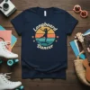 Longboard Dancer t-shirt with a retro sunset graphic and silhouette of a dancer on a skateboard