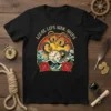 Loose Lips Sink Ships quote t-shirt with vintage nautical design, featuring a pocket watch, kraken tentacles, and roses