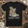 Lost Toy Sad Bunny T-Shirt design featuring a stitched bunny with button eyes and a tear, sitting next to a