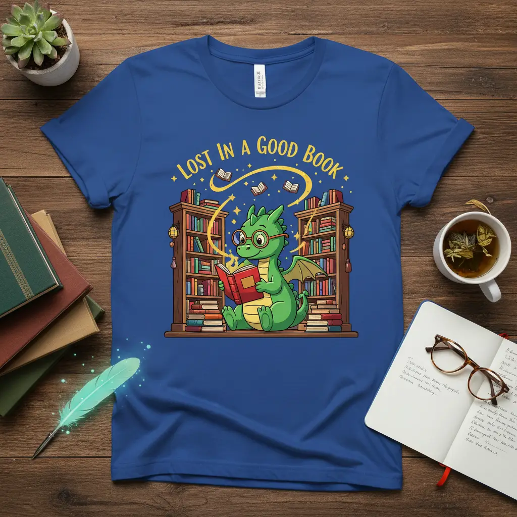 Lost in a Good Book Dragon Reading T-Shirt Gift