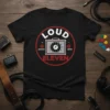 Black t-shirt with "Loud Eleven" text and a graphic of a vintage amplifier knob set to 11