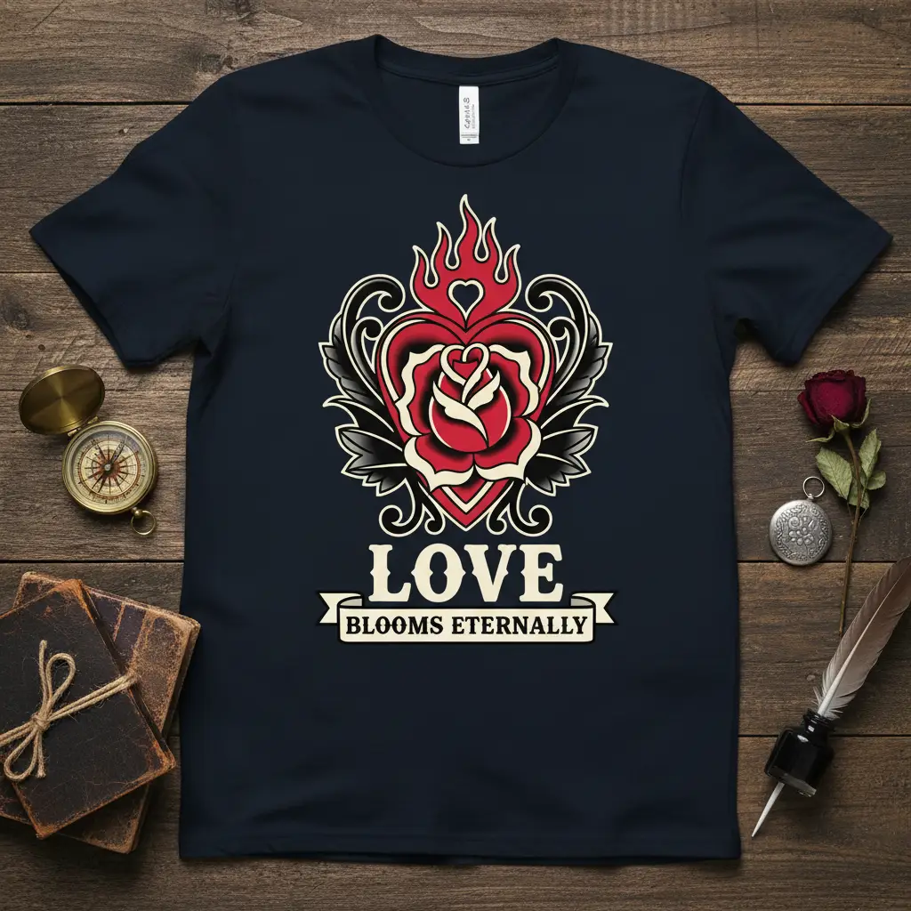Love Blooms Eternally Rose Heart T-Shirt Romantic Gift