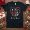 Black t-shirt with a white and red Love & Games Tic Tac Toe Heart design, featuring roses andXO symbols