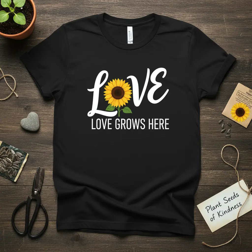 Love Grows Here Sunflower T-Shirt Gift for Gardeners