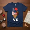 LOVE Ice Cream Cones t-shirt design with a red heart with a bite mark and two ice cream cones