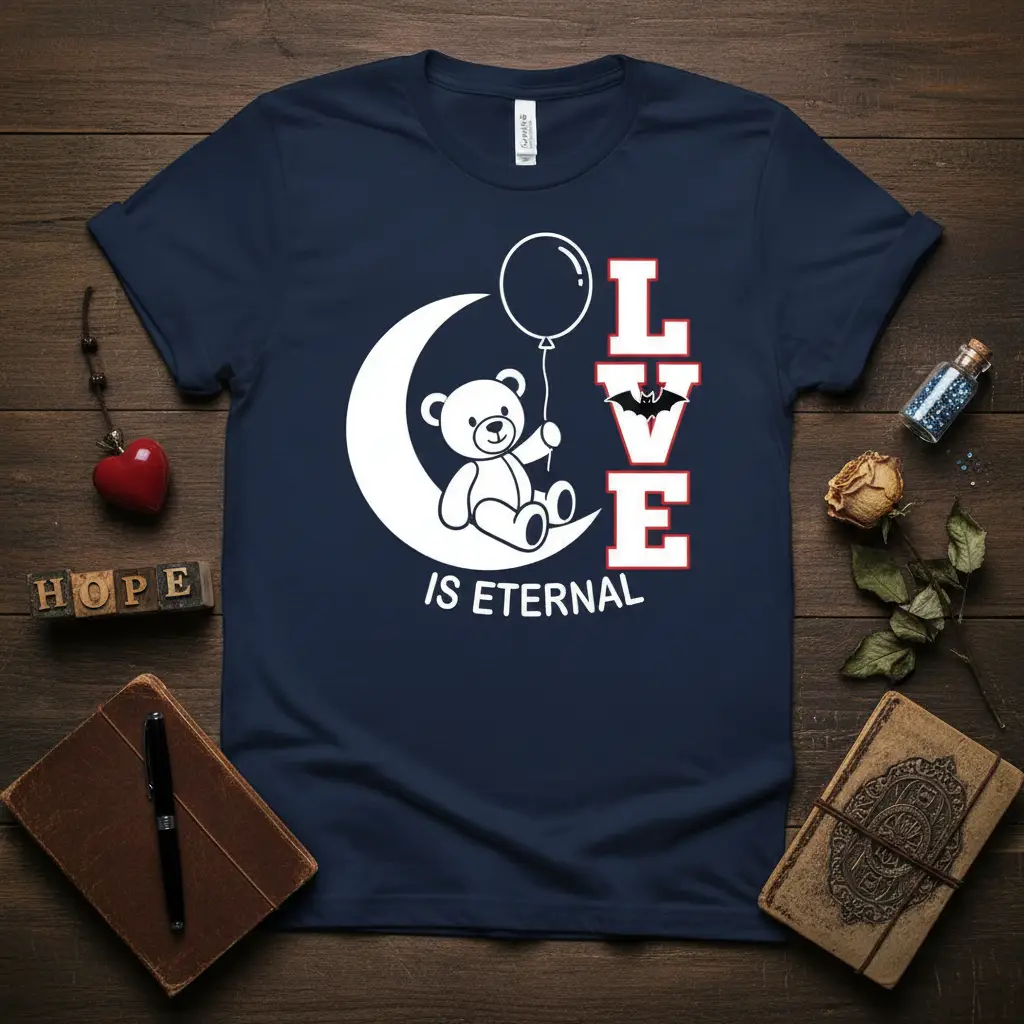 Love Is Eternal Teddy Bear Moon T-Shirt Romantic Gift