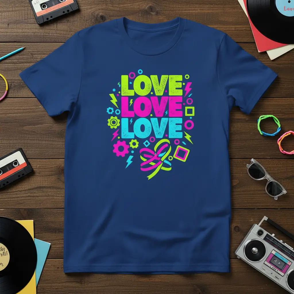 Love Love Love Retro 80s Neon T-Shirt Fun Gift Idea