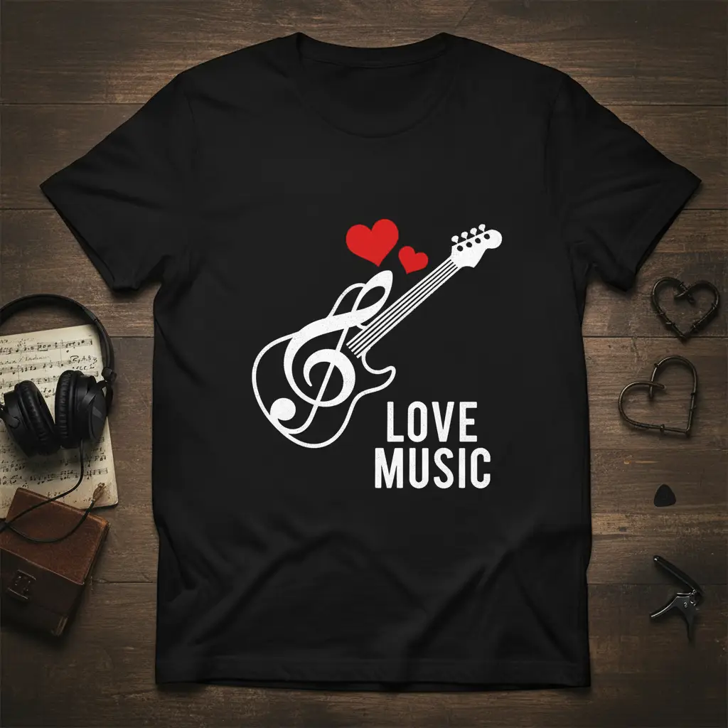 Love Music Guitar Graphic T-Shirt Gift for Musicians