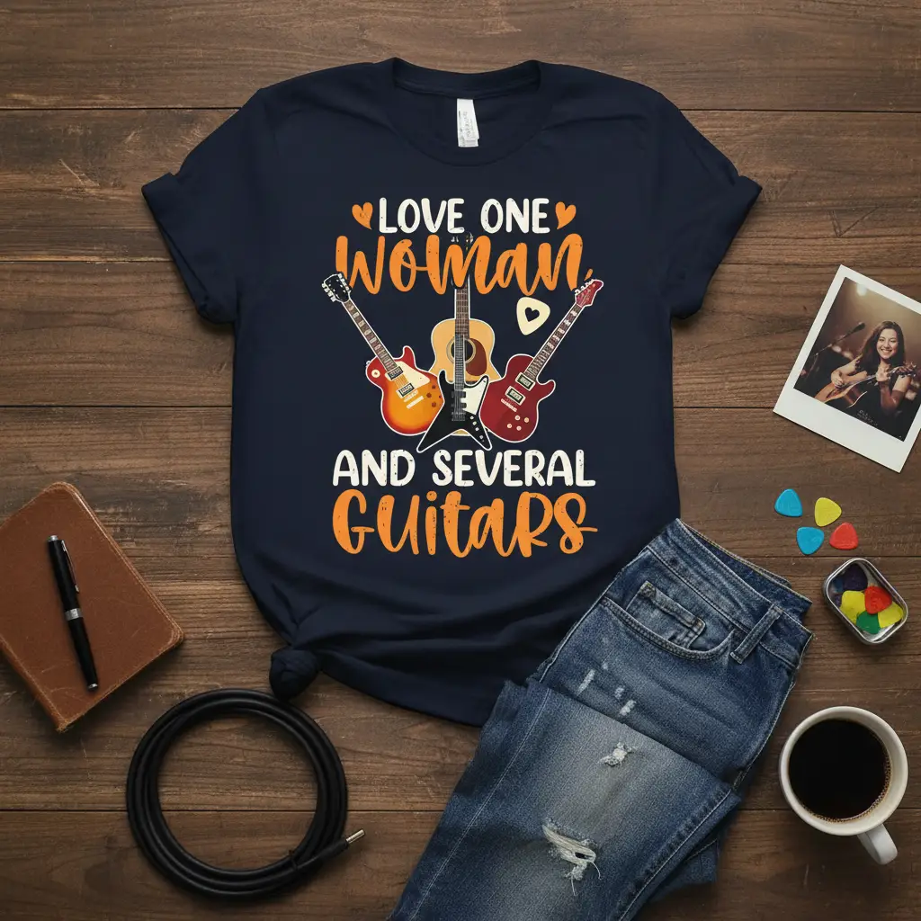 Love One Woman and Several Guitars Tee for Musicians