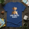 LOVE UNITES HEARTS t-shirt with diverse hands reaching up towards a lotus flower graphic