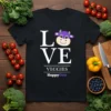 Love Veggies HappyCow eye-catching graphic design printed on comfortable cotton t-shirt