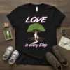 LOVE in every Step t-shirt design with a father and child walking under a tree
